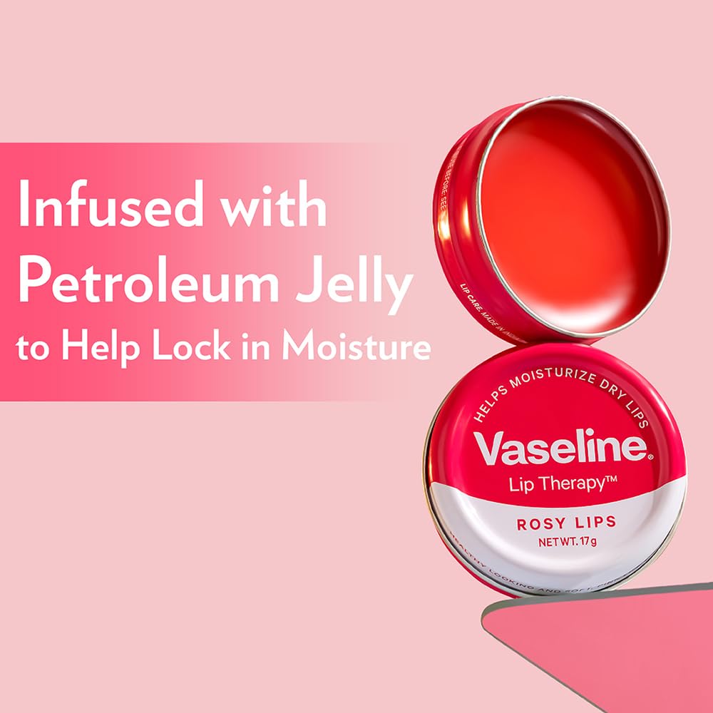 Vaseline Lip Tins Rosy Lips, 17 g | Provides Hydration, Sheer Pink Tint & Glossy Shine (Pack of 2)