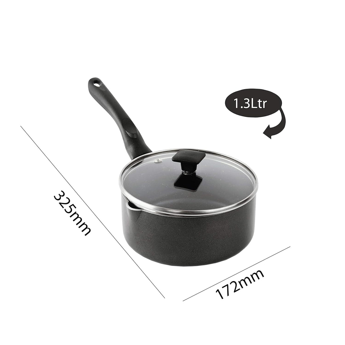 CELLO Aluminium Non-Stick Sauce/Milk Pan with Glass Lid for Kitchen 1.5 Litre, Black | PFOA Free, Bakelite Handle, Gas Stove & Induction Compatible Milk Tea Sauce Boiling Water Pans Pots for Cooking