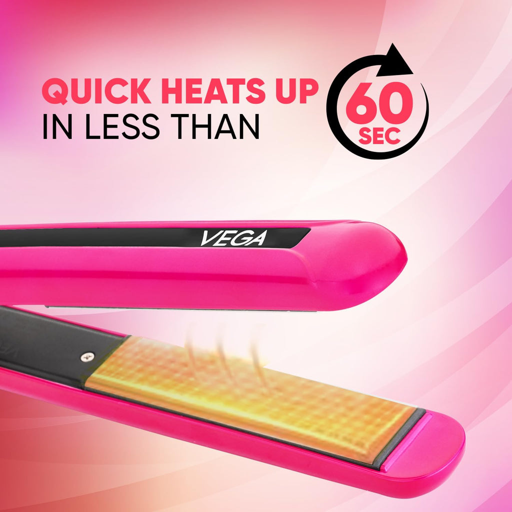 Vega Trendy Hair Straightener for Men and Women with Ceramic Coated Floating Plates, Temperature Setting