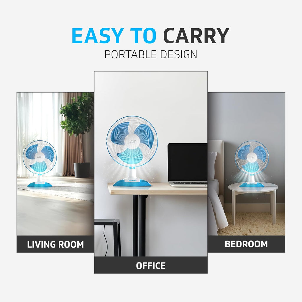 V-Guard Gatimaan High Speed 400mm Table Fan|2100 RPM Motor|White Blue