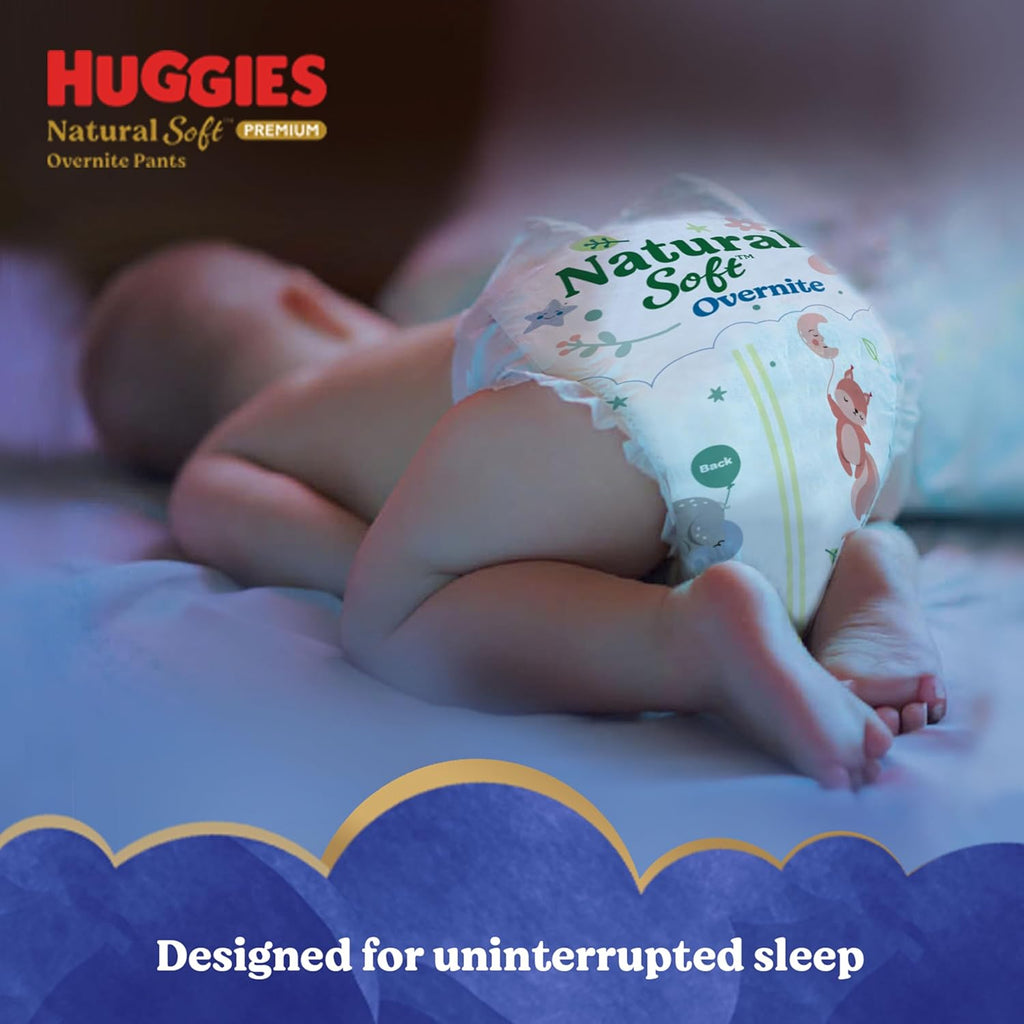 Huggies Natural Soft Overnite Diaper Pants| Premium Pant Style Baby Diapers Medium Size (L Size | 9-14 Kgs), 34 count| Keeps baby dry all night with cloud...