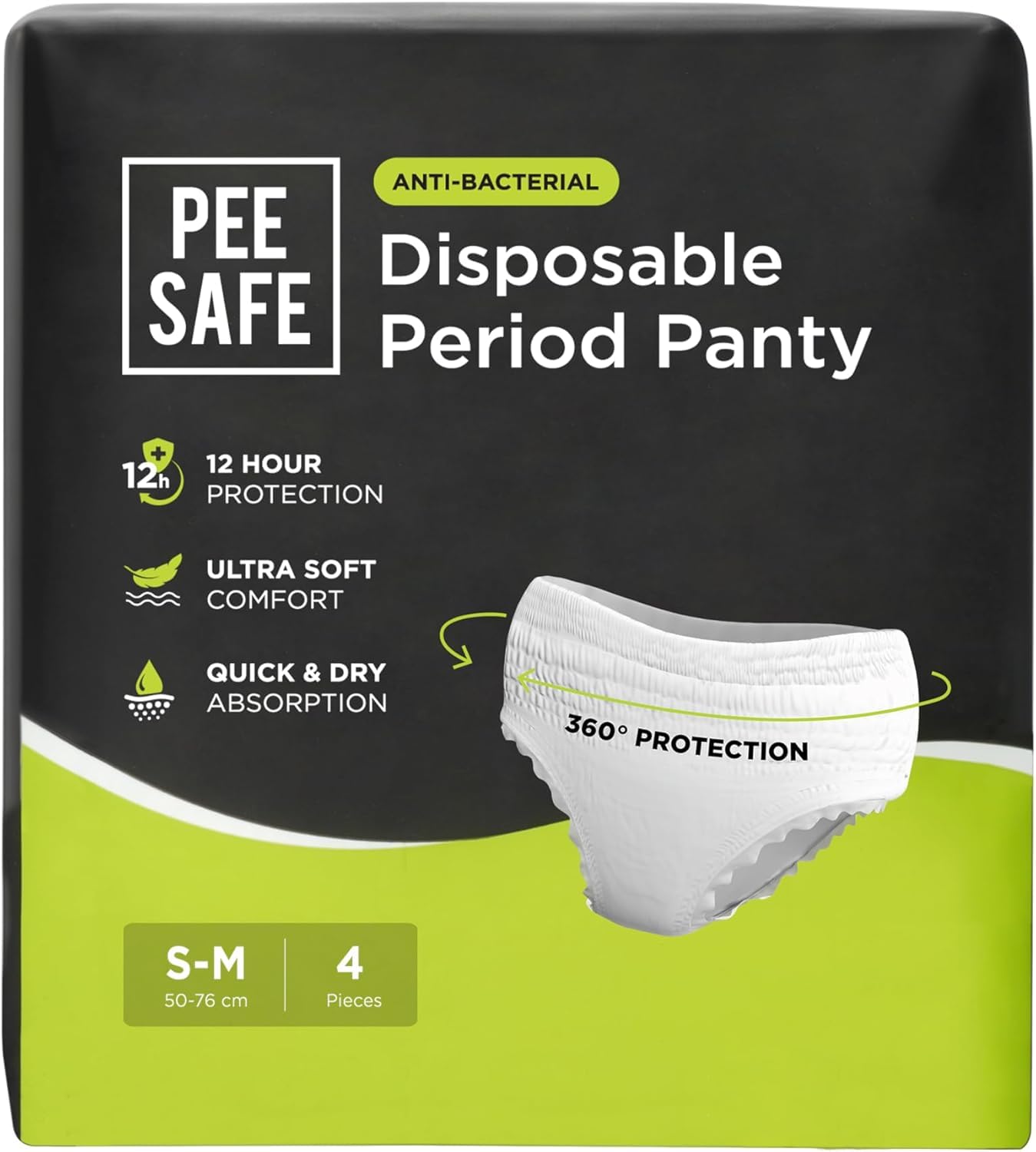 Pee Safe Comfort Period Panties | S-M | 4 Panties | 12 Hr Protection | Heavy Flow & Gushes, 360 Degree Leakage Protection, Seamless Fit, Super Soft,...