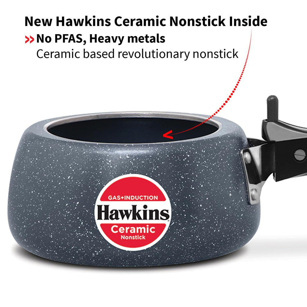Hawkins 2 Litre Ceramic Nonstick Pressure Cooker, Induction Inner Lid Cooker, Granite Contura shaped Cooker, Blue (ICC20)