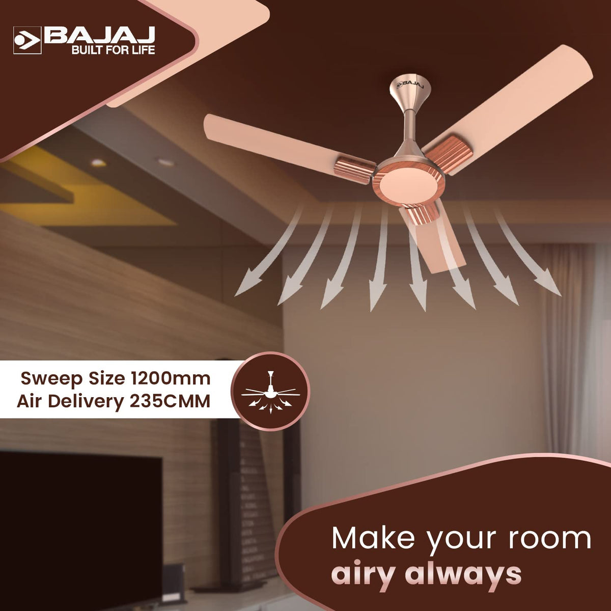 Bajaj Artisan 12S2 1200MM Ceiling Fans for Home | BEE-2 Star Rated Energy Efficient |
