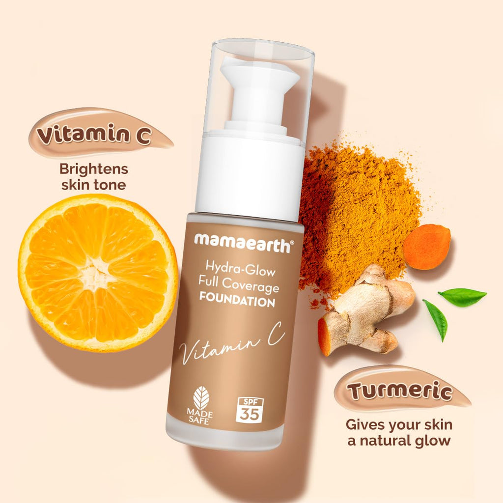 Mamaearth Hydra-Glow Full Coverage Dewy Finish Liquid Foundation With Vitamin C & Turmeric- 30 Ml