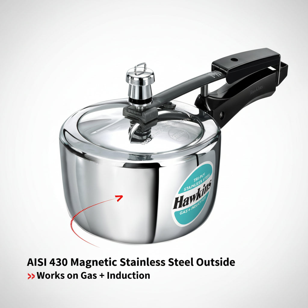 Hawkins 1.5 Litre Triply Stainless Steel Pressure Cooker, Inner Lid Induction Baby Cooker, Silver (HSST15)