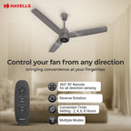 Havells FAB BLDC LED Ceiling Fan 1200 mm, 5 star, LED Speed Indicator, 380 RPM, Up to 65% Savings,Reverse Rotation,4 Speed Modes,Low Wattage 30W, Low Noise,Air Flow:235 CMM, 3 Year Warranty,Stone Grey