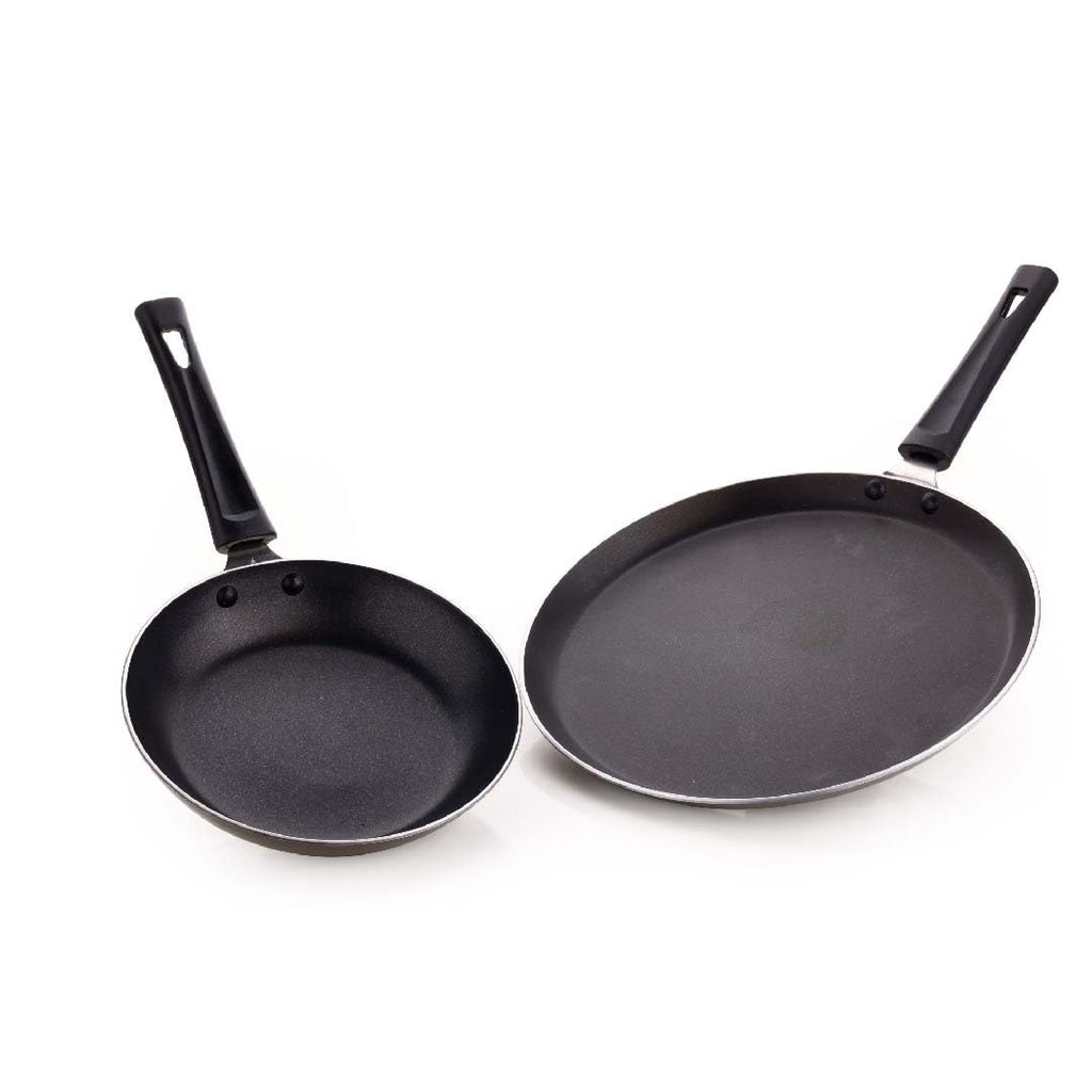 Crystal Nonstick Cookware Set - 2 Pcs | Tawa 280mm + Fry Pan 200 mm | Gas Stove Compatible | Multicolour