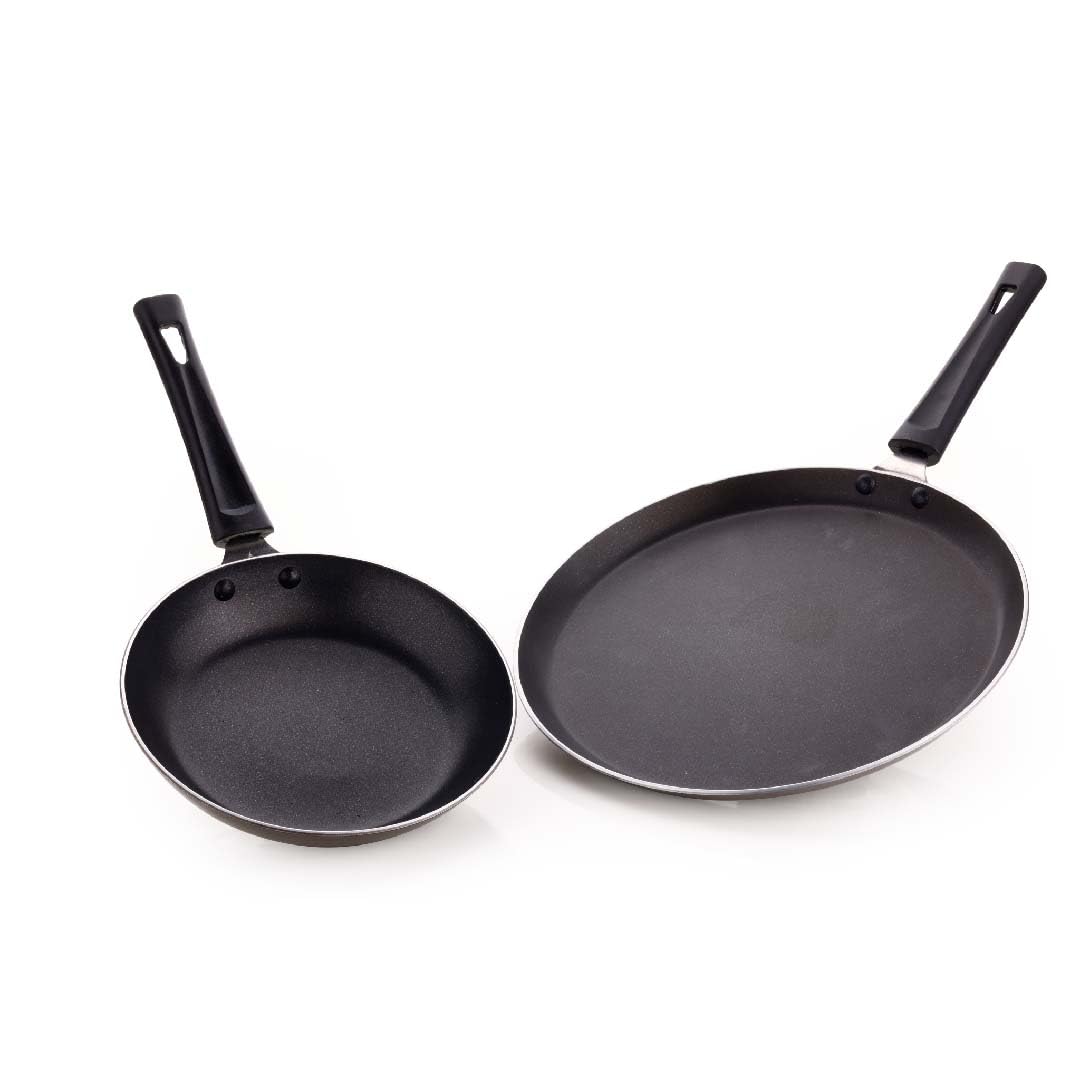 Crystal Nonstick Cookware Set - 2 Pcs | Tawa 280mm + Fry Pan 200 mm | Gas Stove Compatible | Multicolour