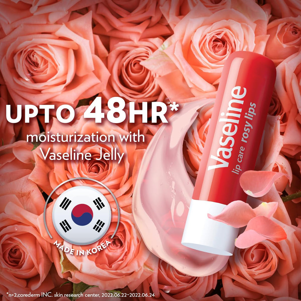 Vaseline Lip Care | Rosy Lips Tinted Lip Balm Stick | up to 48Hr moisturization | with almond oil & rose extract | made in South Korea | 4.8g