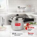 Prestige 5 Litre Aluminium Popular Outerlid Pressure Cooker | Virgin Aluminium| Gas Compatible|Controlled Gasket Release System|5 years warranty|ISI Certified