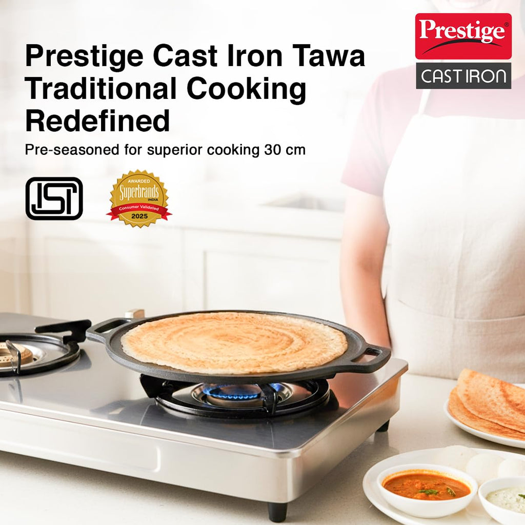 Prestige Ceraglide Ceramic Coated 28cm Non-Stick Omni tawa | Consumes Less Oil | Preferred for High Heating & Even Heating | Stain-Resistant | Gas & Induction Compatible