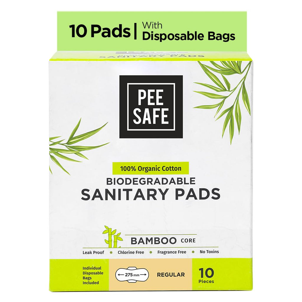 PEESAFE Organic Cotton, Biodegradable Sanitary Pads (Pack of 10, Regular)