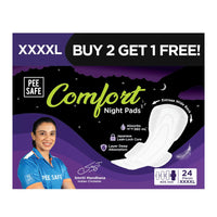 Pee Safe Comfort Night Pads XXXXL-24 Pads - 405mm | 76% Longer | Extra Wide Back with Dual Wings | 6 Layer Deep Absorption | Japanese Leak-Lock Technology | Overnight Leak Free Protection
