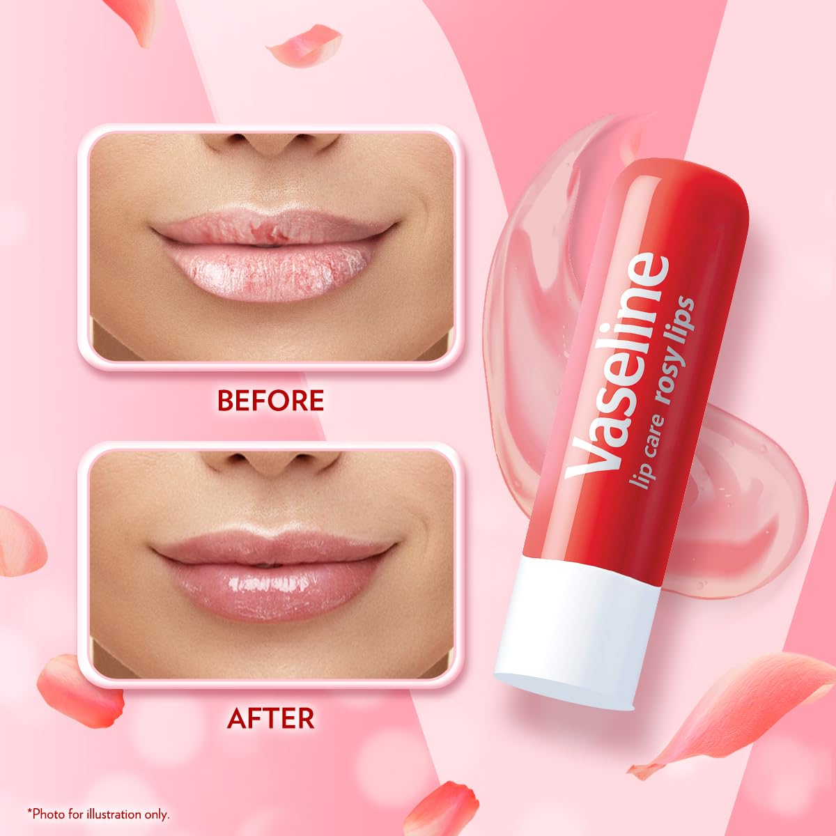 Vaseline Lip Care | Rosy Lips Tinted Lip Balm Stick | up to 48Hr moisturization | with almond oil & rose extract | made in South Korea | 4.8g
