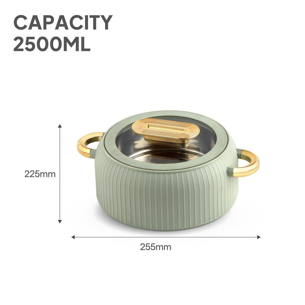 CELLO Castella Deluxe 2500 Insulated Steel Casserole Hot Box for Kitchen 2500 ml, Green |