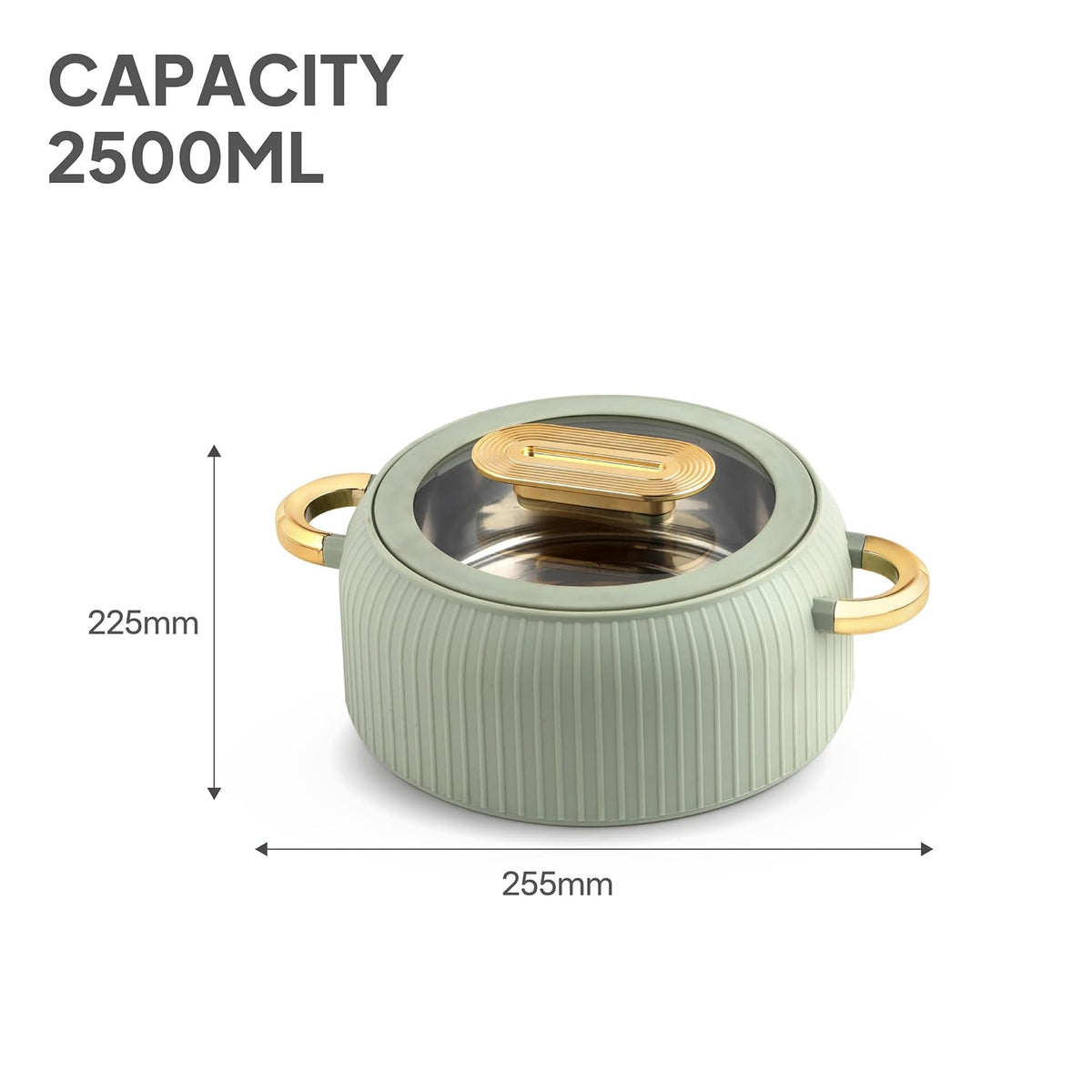 CELLO Castella Deluxe 2500 Insulated Steel Casserole Hot Box for Kitchen 2500 ml, Green |
