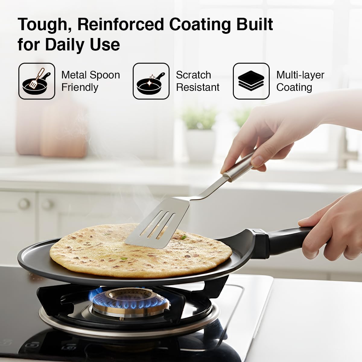 Prestige Omega Die-Cast Plus Aluminium Non-Stick Tawa 27 cm, Black
