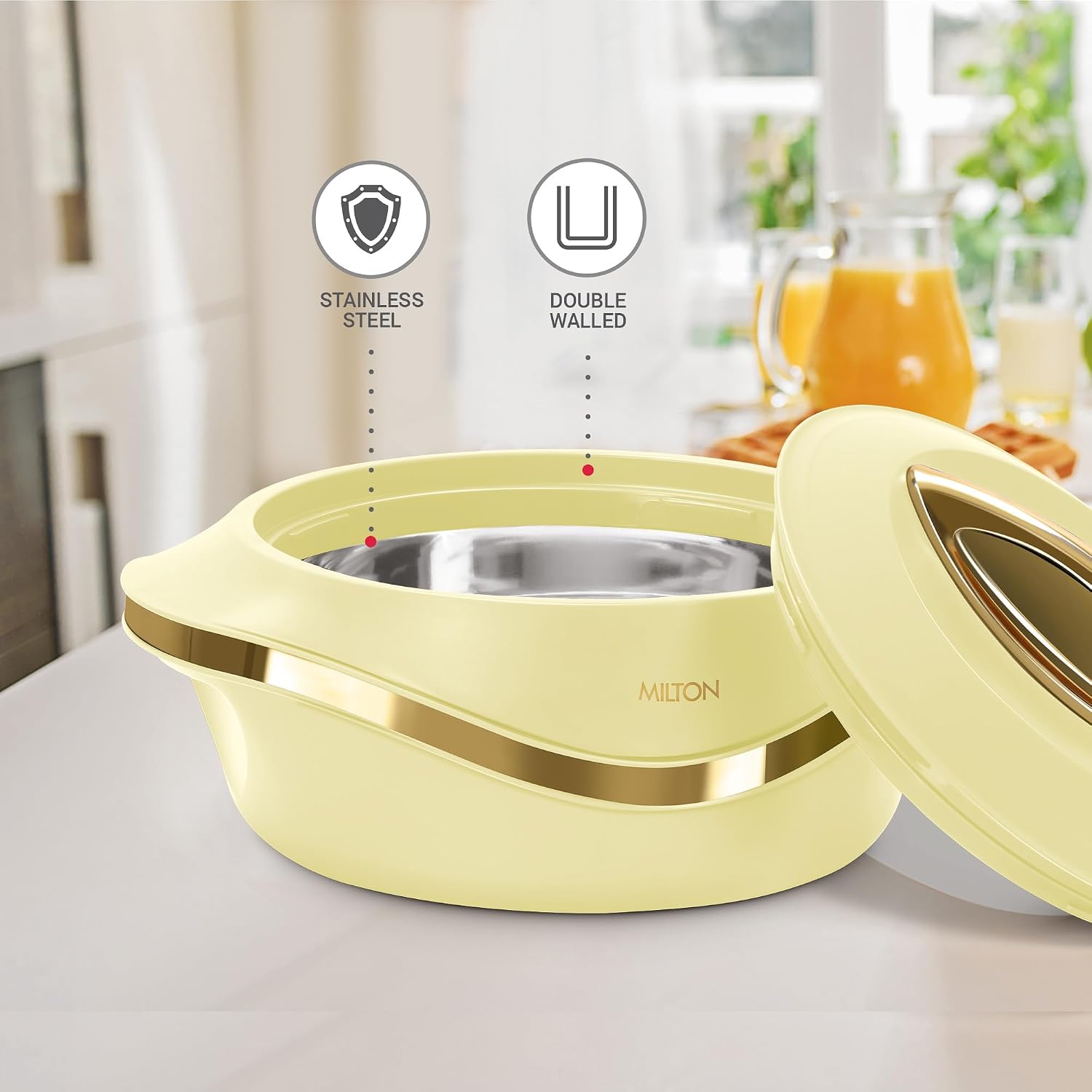 MILTON Pearl 1000 Inner Stainless Steel Casserole, 860 ml, Ivory