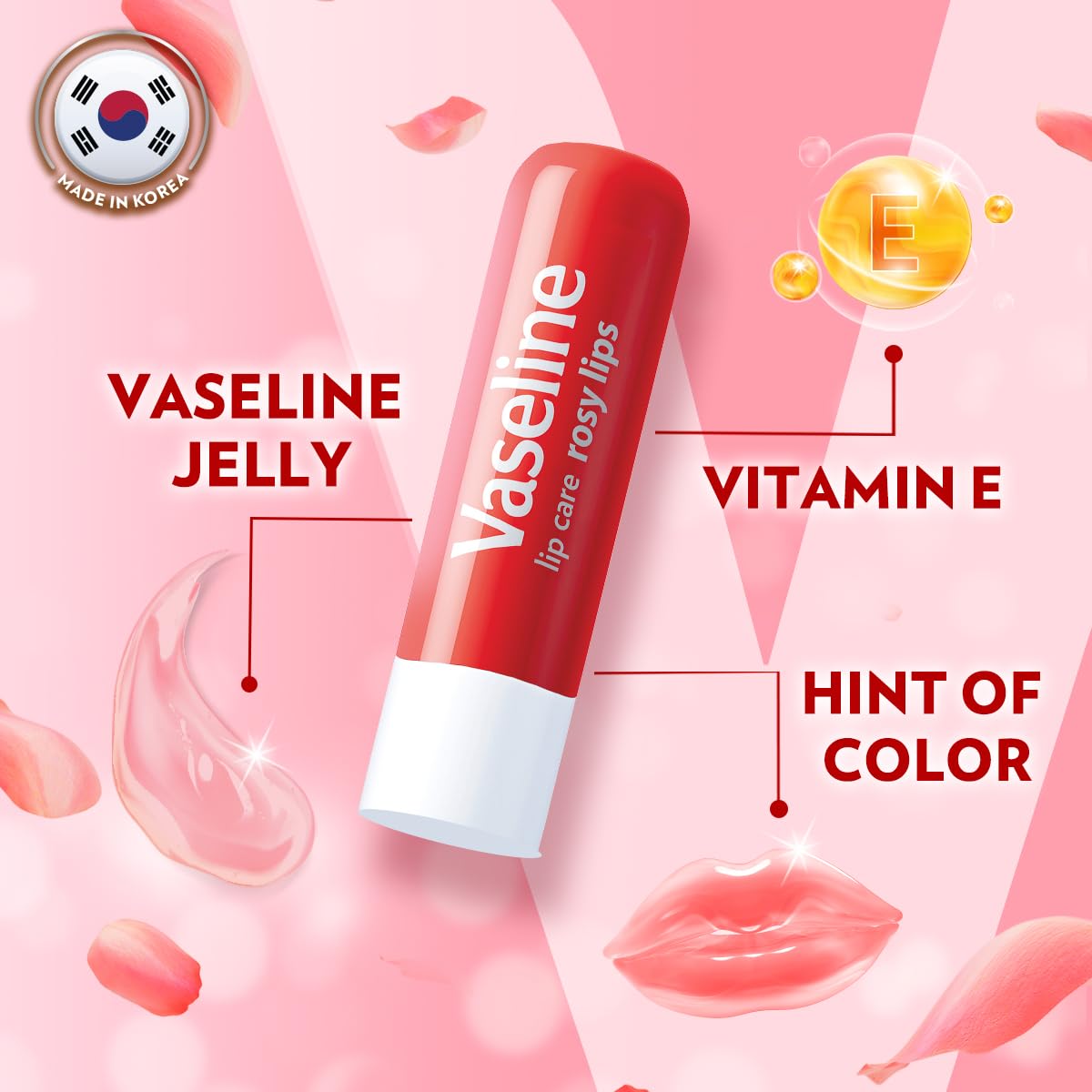 Vaseline Lip Care | Rosy Lips Tinted Lip Balm Stick | up to 48Hr moisturization | with almond oil & rose extract | made in South Korea | 4.8g