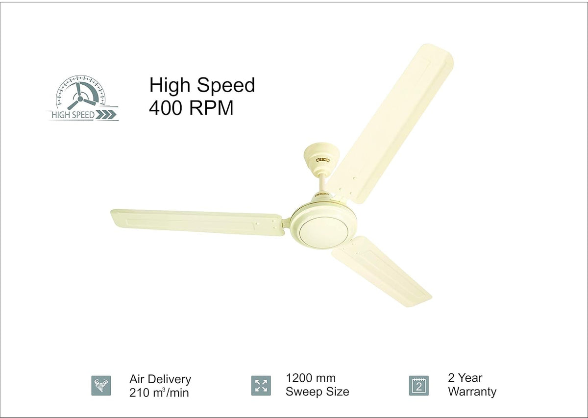 Usha Racer 1200MM Ultra High Speed 400RPM Ceiling Fan Ivory W/O REG