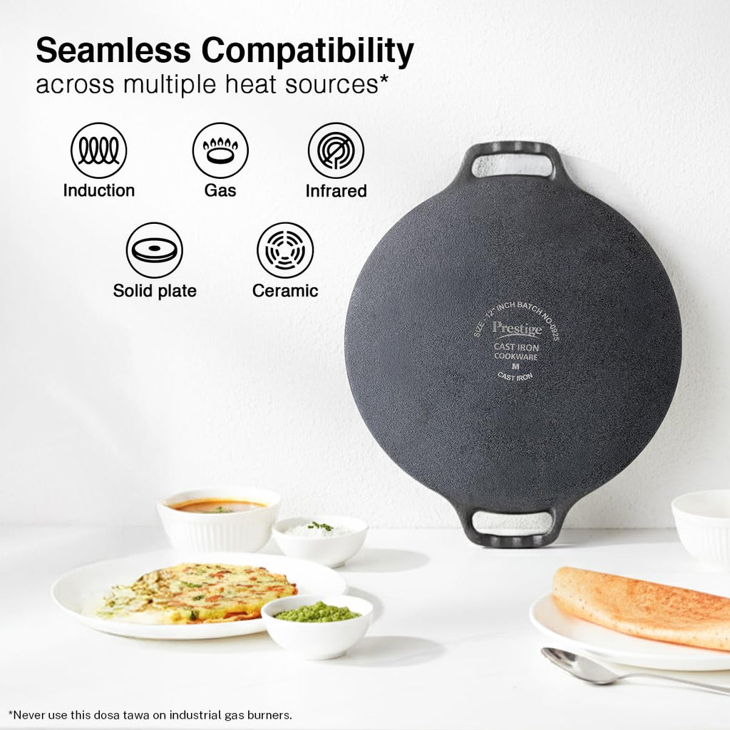 Prestige Ceraglide Ceramic Coated 28cm Non-Stick Omni tawa | Consumes Less Oil | Preferred for High Heating & Even Heating | Stain-Resistant | Gas & Induction Compatible