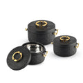 CELLO Ornetto Big Set of 3 Pcs Insulated Steel Casserole Hot Box for Kitchen, Black (1500ml, 2000ml, 2500ml) |
