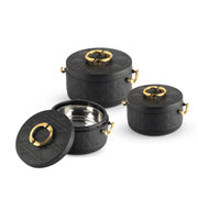 CELLO Ornetto Big Set of 3 Pcs Insulated Steel Casserole Hot Box for Kitchen, Black (1500ml, 2000ml, 2500ml) |