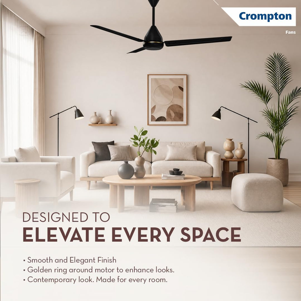 Crompton Energion Hyperboost 1200mm BLDC Ceiling Fan | Point Anywhere Remote Control | BEE 5 Star Rated Energy Efficient | Superior Air Delivery |Matte Black  2 Year...