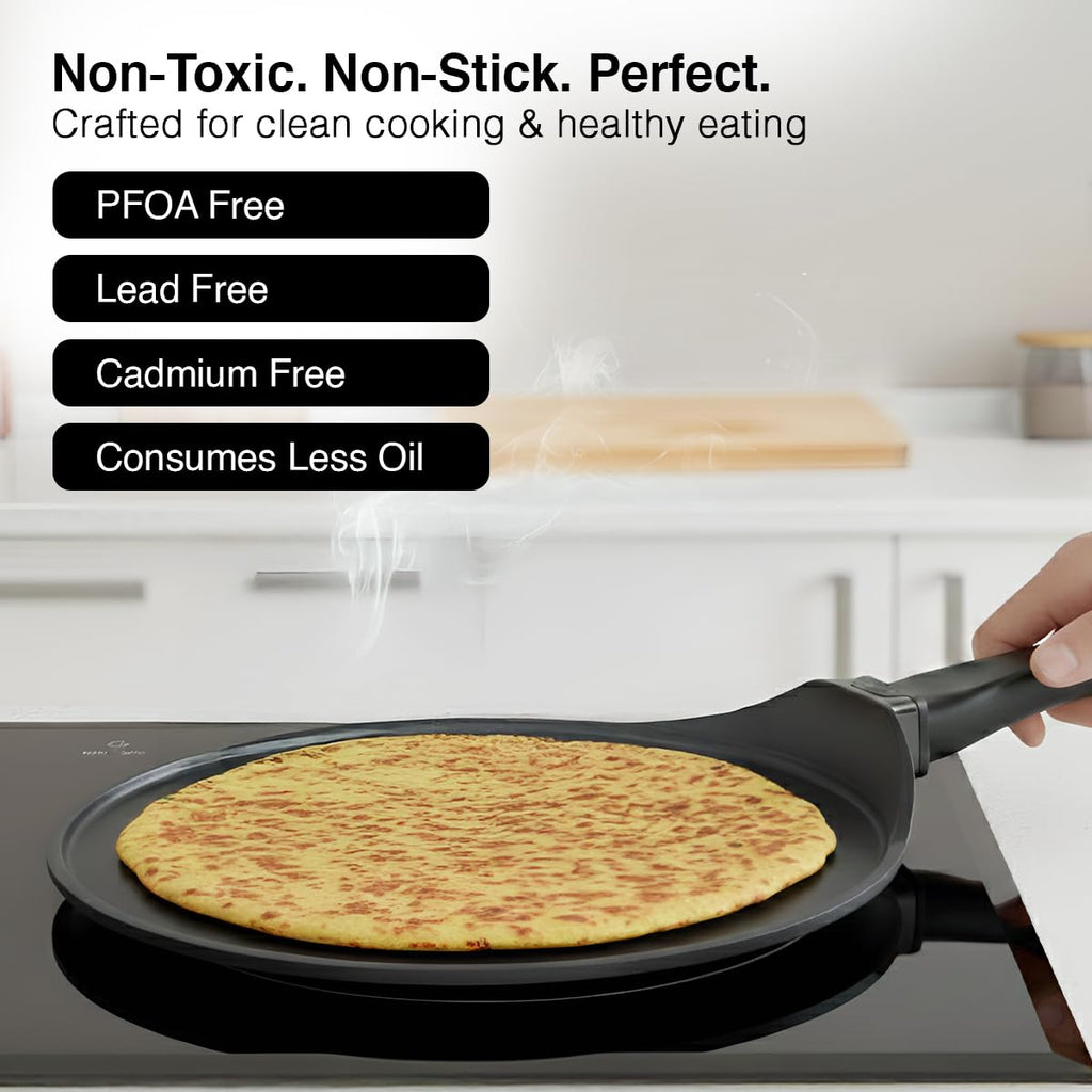 Prestige Omega Die-Cast Plus Aluminium Non-Stick Tawa 27 cm, Black