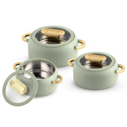 CELLO Castella Deluxe Insulated Steel Casserole Case Set of 3 Pcs, Green (1000ml, 1500ml, 2500ml) |