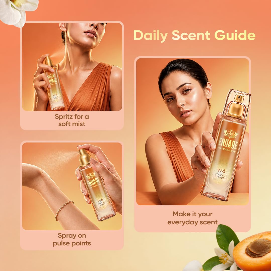 Engage W4 Perfume Spray for Women 120ml | Citrus & Floral | Long Lasting | No Parabens | No Silicones| Dermatologically Tested | Skin Friendly | Crafted...