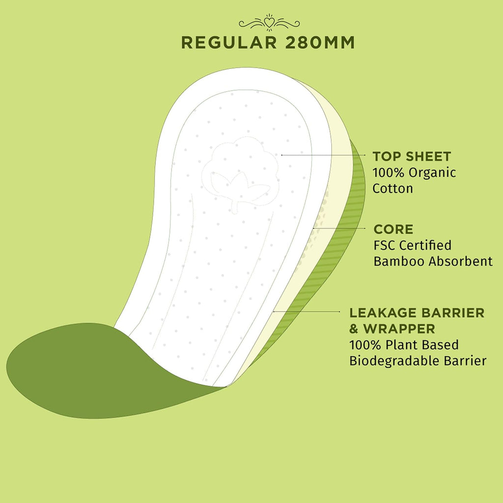 PEESAFE Organic Cotton, Biodegradable Sanitary Pads (Pack of 10, Regular)