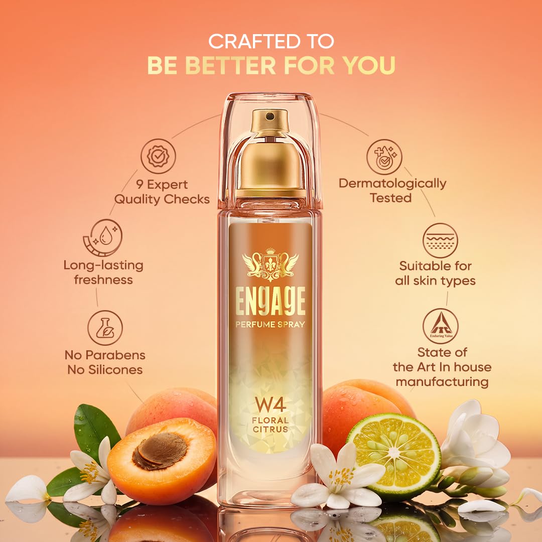 Engage W4 Perfume Spray for Women 120ml | Citrus & Floral | Long Lasting | No Parabens | No Silicones| Dermatologically Tested | Skin Friendly | Crafted...