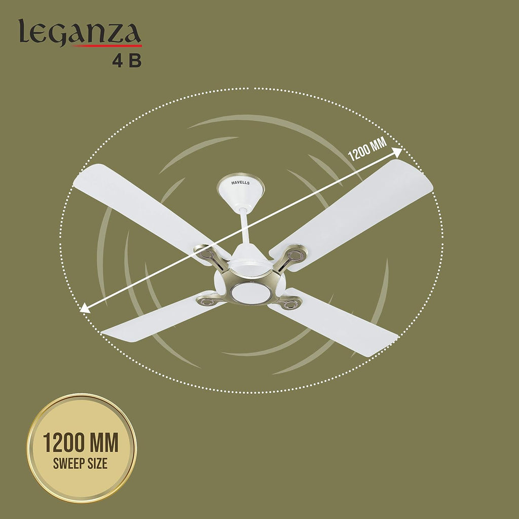 Havells 1200mm Leganza ES 4B Ceiling Fan | Best fan in 4 Blade, Premium Finish Deco. Fan, High Air Delivery | Energy Saving, 100% Pure Copper Motor, 2 Year...