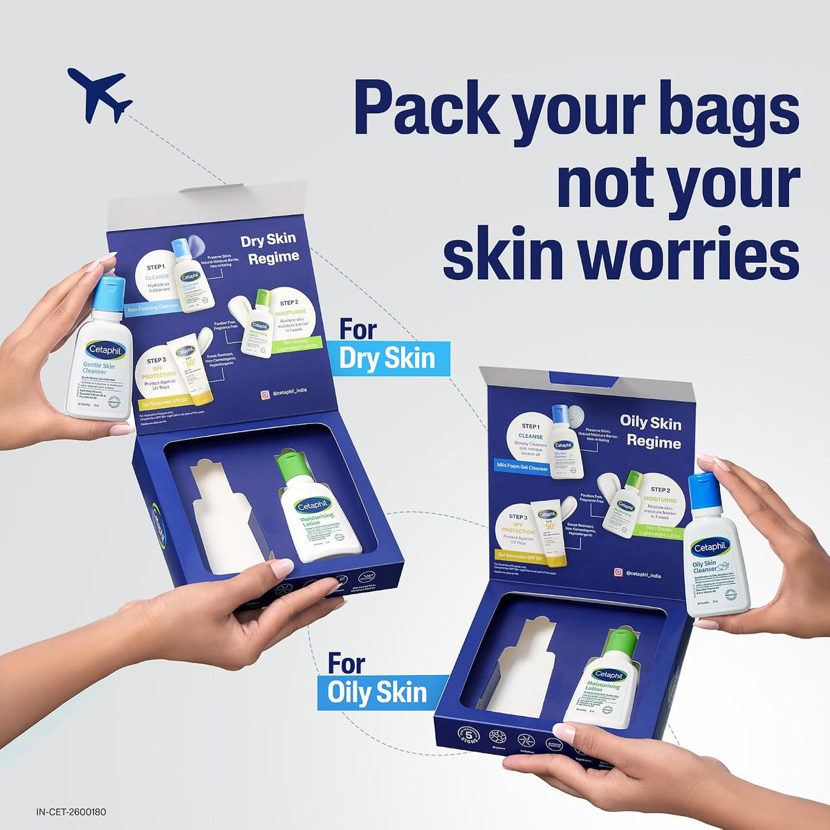 Cetaphil Travel Pack - Gentle Skin Essentials - Gentle Skin Facewash Cleanser 60ml and Moisturizing Lotion 60ml - Cleanser + Moisturizer Travel Essentials