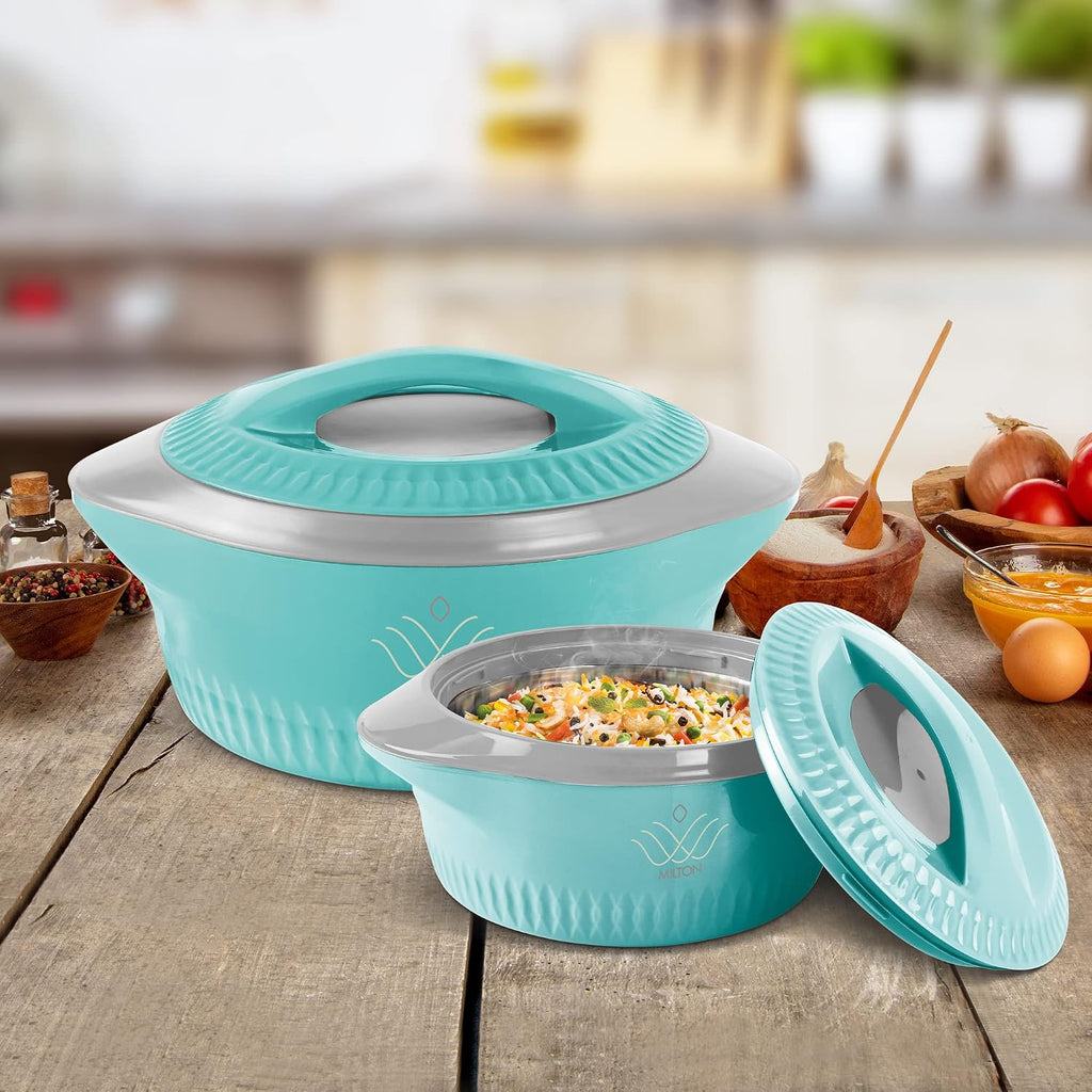 MILTON Royal Jr. Set of 3 Serving Casserole Double Walled Inner Stainless Steel, (410 ml, 830 ml, 1270 ml).