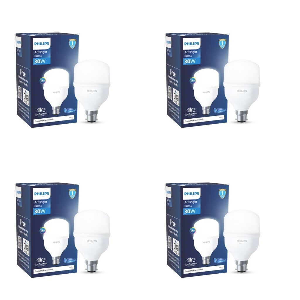 PHILIPS 30 - watt LED Bulb | AceBright High Wattage LED Bulb | Bulb Base : B22, Light Bulb for Home | Colour : Cool Day Light, Pack of 4