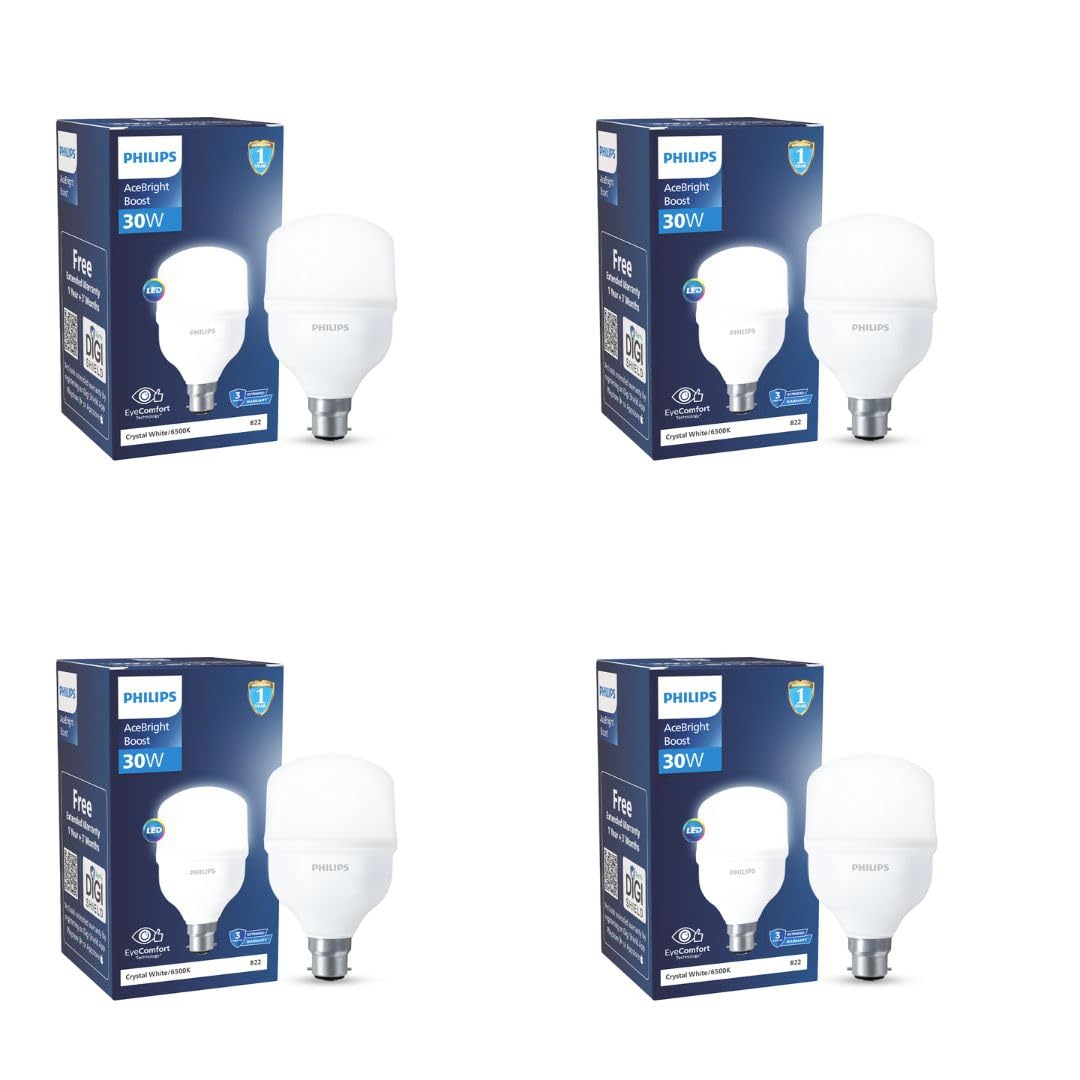 PHILIPS 30 - watt LED Bulb | AceBright High Wattage LED Bulb | Bulb Base : B22, Light Bulb for Home | Colour : Cool Day Light, Pack of 4