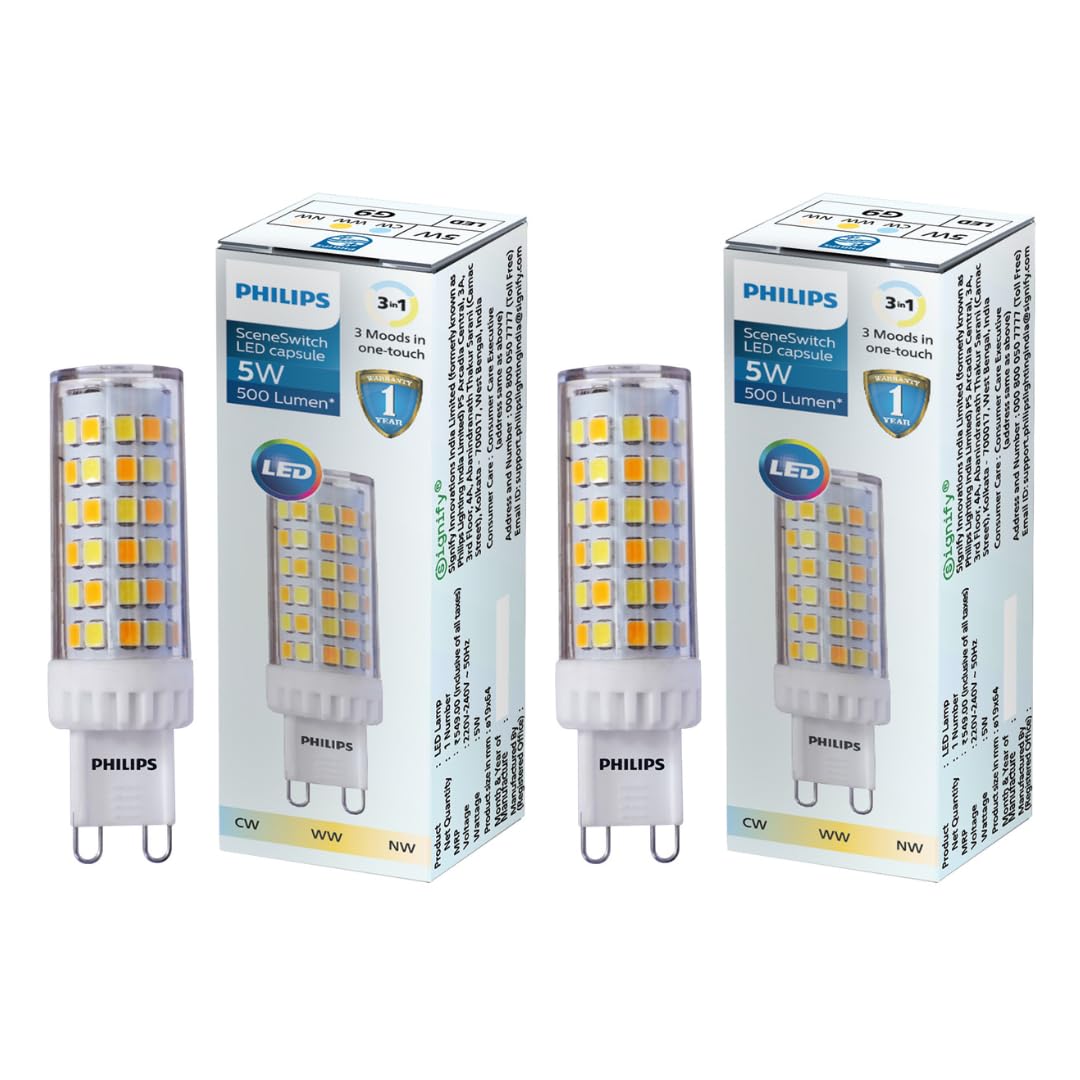 Philips G9 5-Watt Scene Switch LED Bulb | G9 Decorative LED Bulb for chandelier & Pendant | Colour : Tunable White, Pack of 2