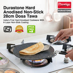Prestige Durastone 28cm Hard Anodised Non-Stick Dosa Tawa| 6 Layer Non-Stick Coating| Gas and Induction Compatible|