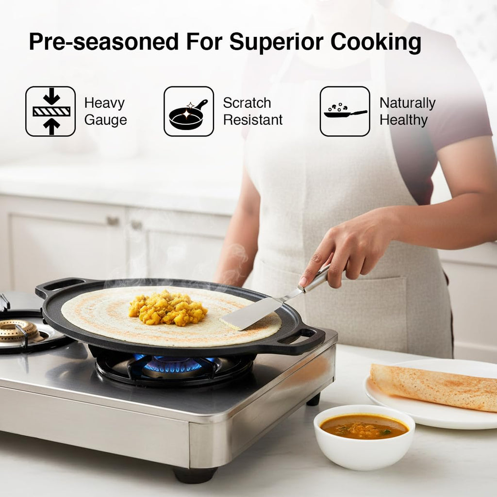 Prestige Ceraglide Ceramic Coated 28cm Non-Stick Omni tawa | Consumes Less Oil | Preferred for High Heating & Even Heating | Stain-Resistant | Gas & Induction Compatible