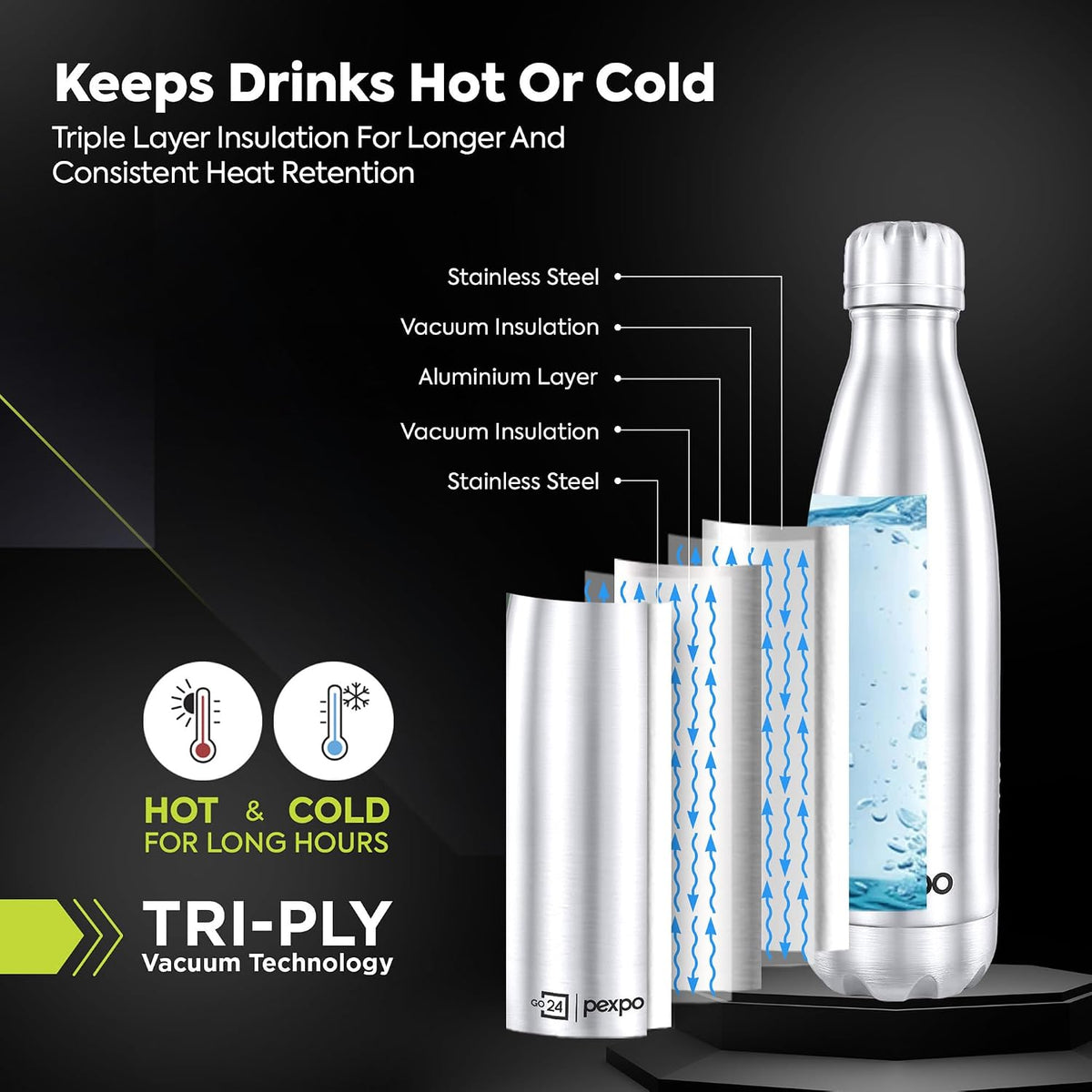 Stainless Steel Water Bottle Electro Silver 500ml