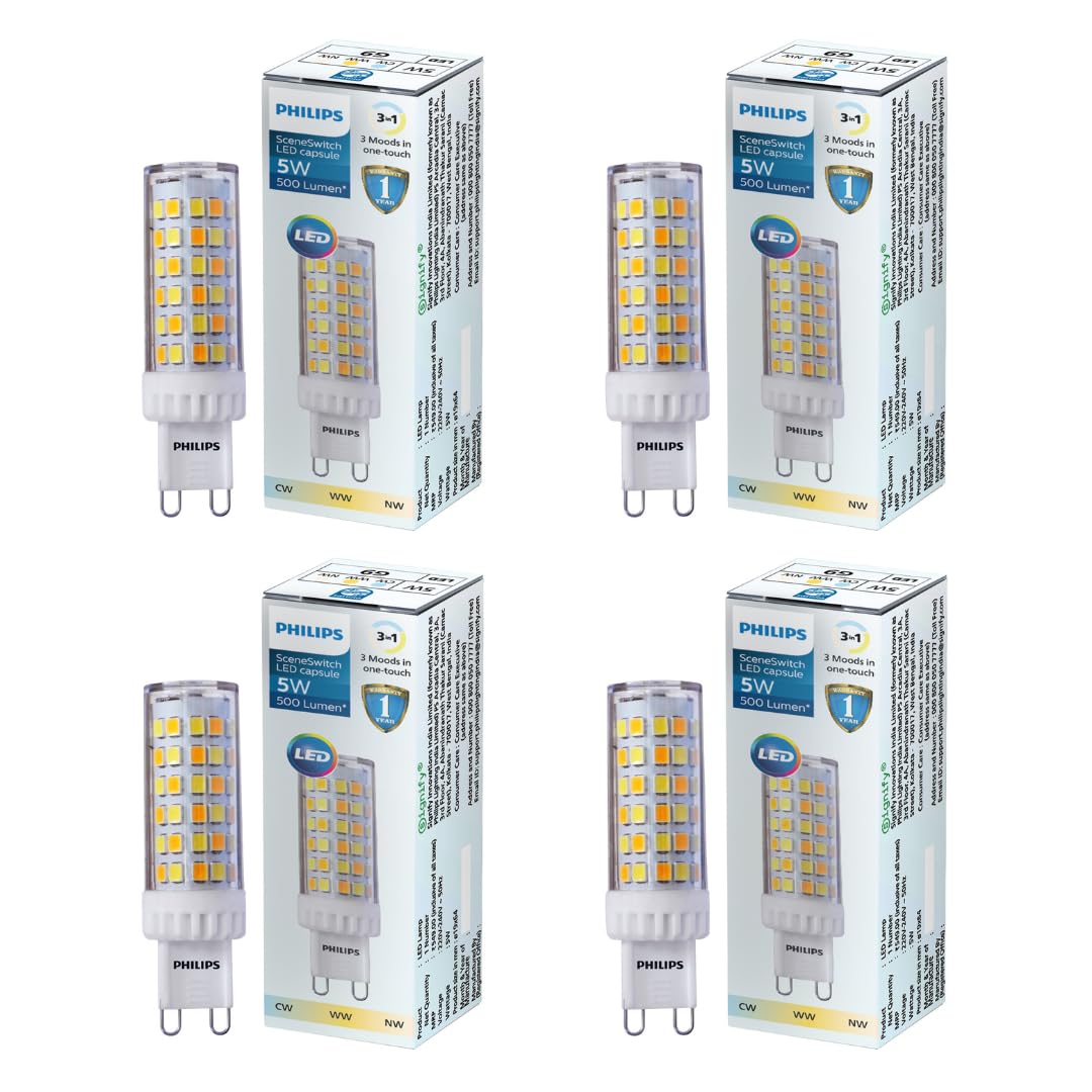 Philips G9 5-Watt Scene Switch LED Bulb | G9 Decorative LED Bulb for chandelier & Pendant | Colour : Tunable White, Pack of 4