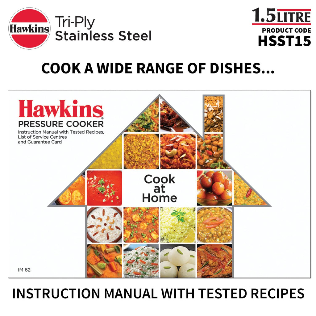 Hawkins 1.5 Litre Triply Stainless Steel Pressure Cooker, Inner Lid Induction Baby Cooker, Silver (HSST15)