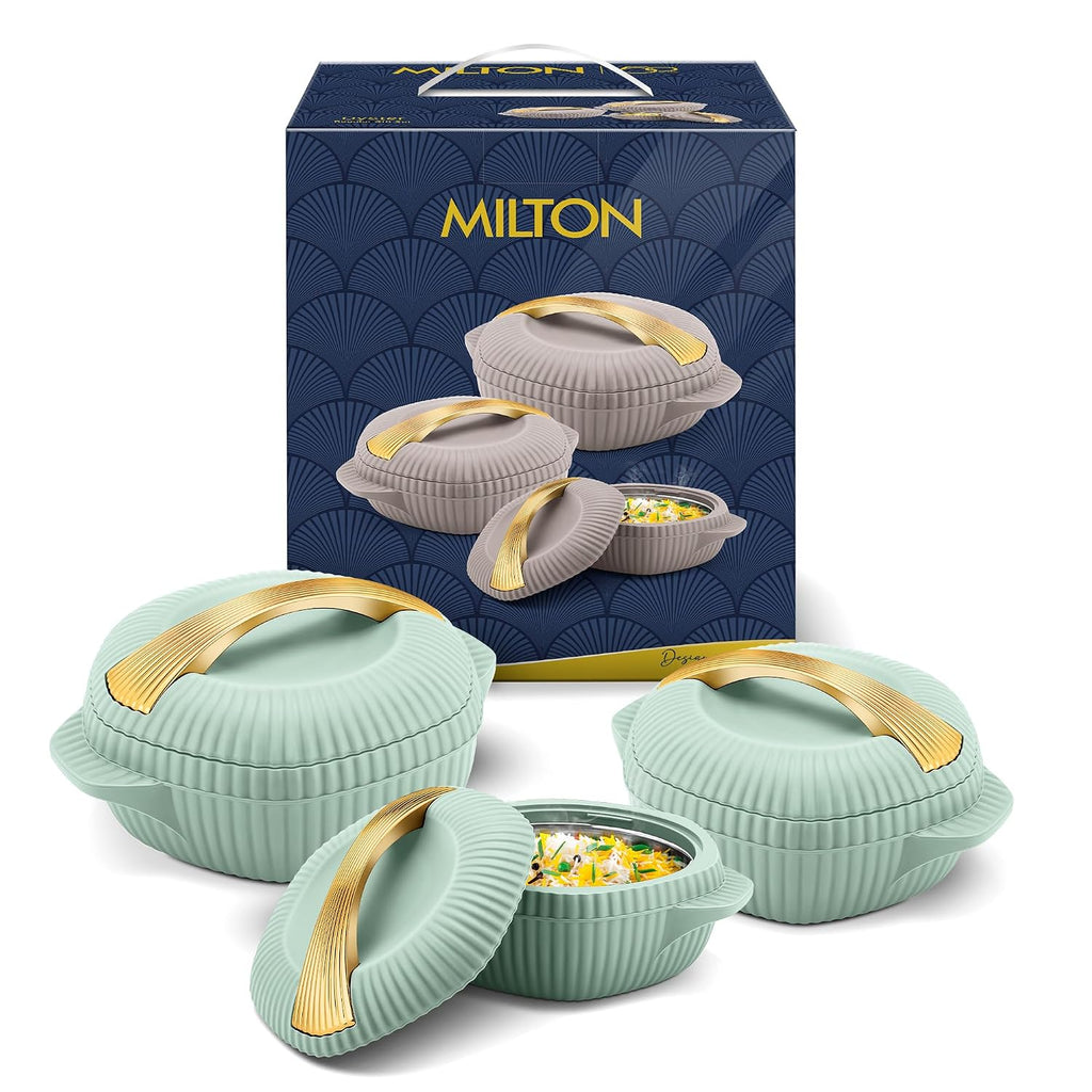 MILTON plastic Oyster Jr. Gift Set PU Insulated Casserole, Set of 3 (455 ml, 860 ml, 1275 ml), Light Green