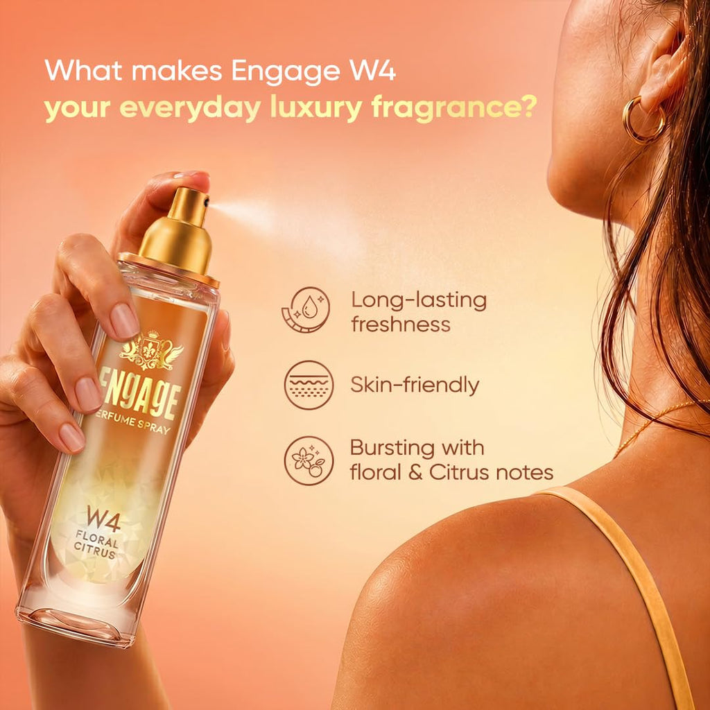 Engage W4 Perfume Spray for Women 120ml | Citrus & Floral | Long Lasting | No Parabens | No Silicones| Dermatologically Tested | Skin Friendly | Crafted...