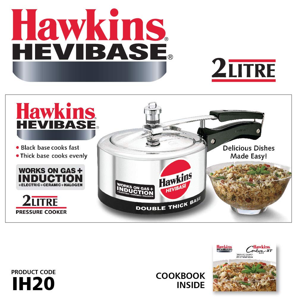 Hawkins Hevibase Induction Compatible Aluminium Inner Lid Pressure Cooker, 2 Litre, Silver (IH20)