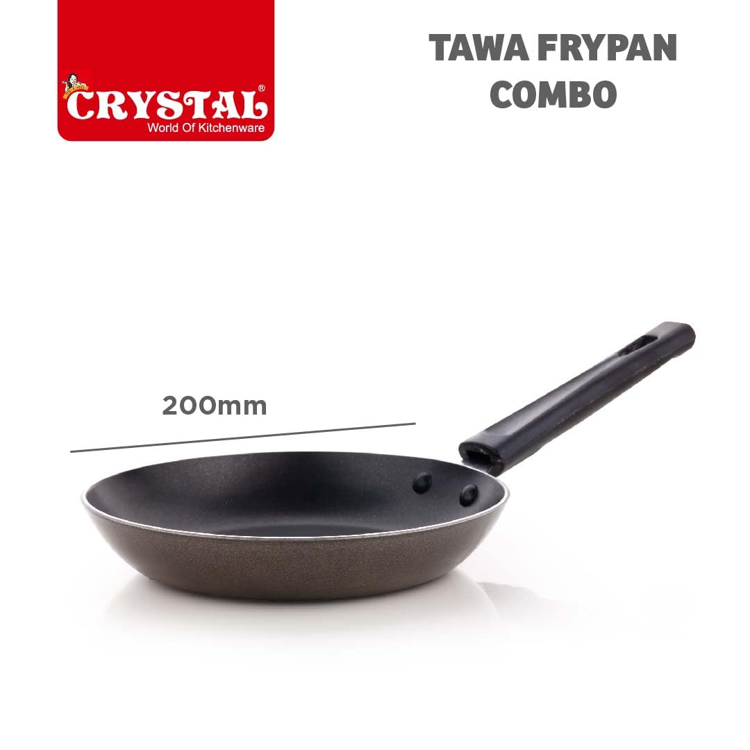 Crystal Nonstick Cookware Set - 2 Pcs | Tawa 280mm + Fry Pan 200 mm | Gas Stove Compatible | Multicolour