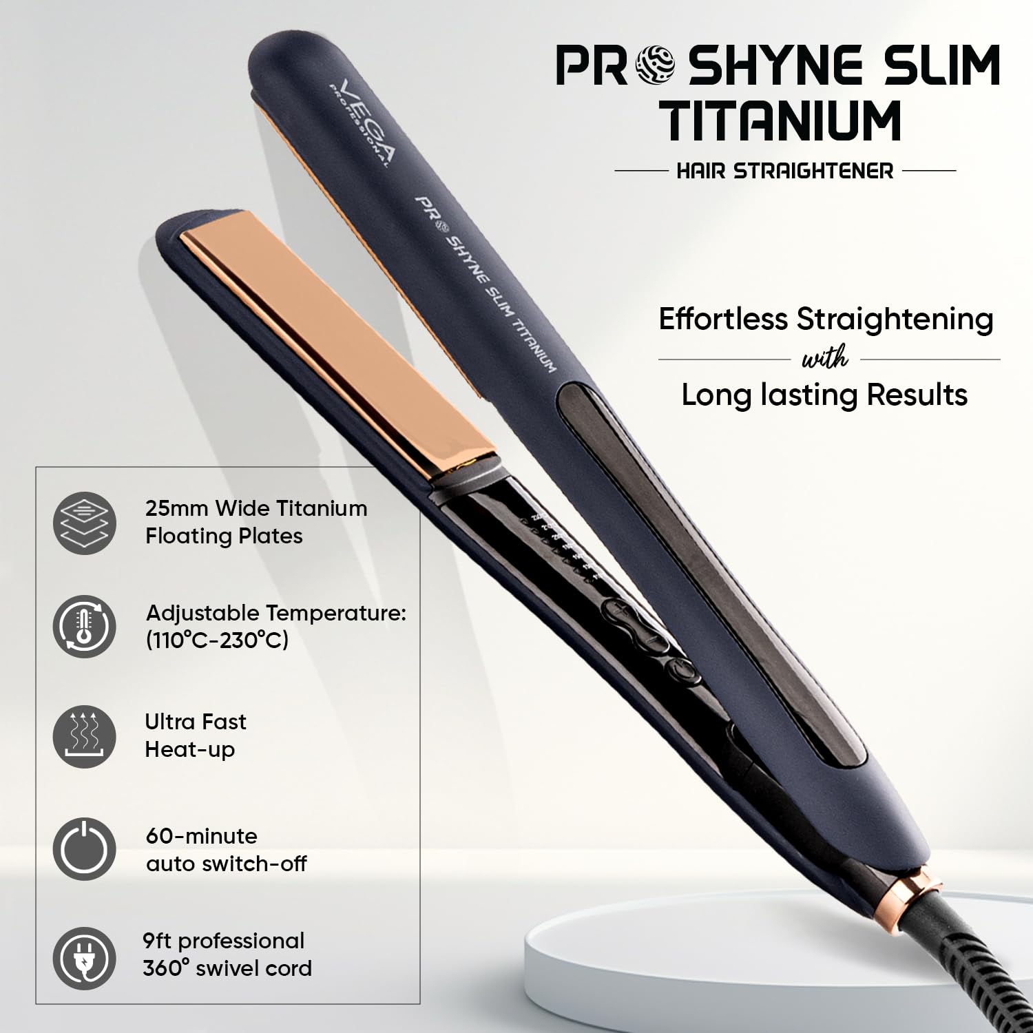 VEGA PROFESSIONAL Pro-Shine Slim Titanium Hair Straightener with 25mm